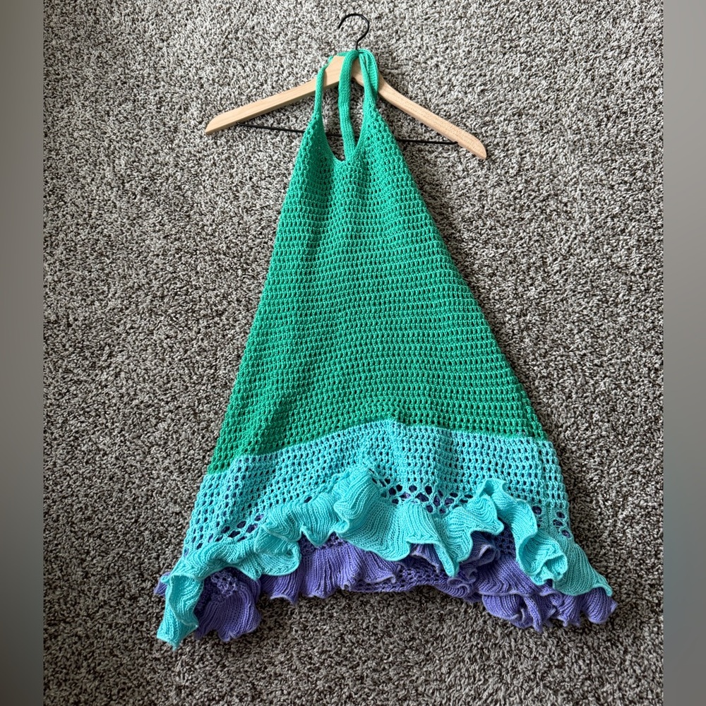 Green and Blue Crochet swimsuit coverup
